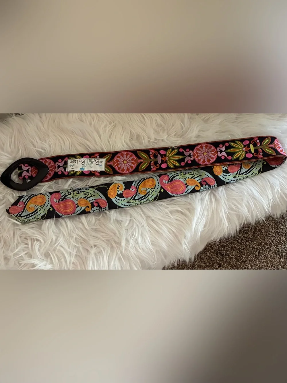Bella Ba Colorful Paisley Fabric Belt‎ with Black Buckle